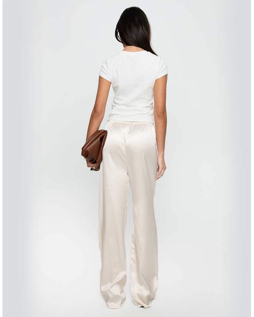 Princess Polly White Soulstar Satin Drawstring Waist Wide Leg Pants