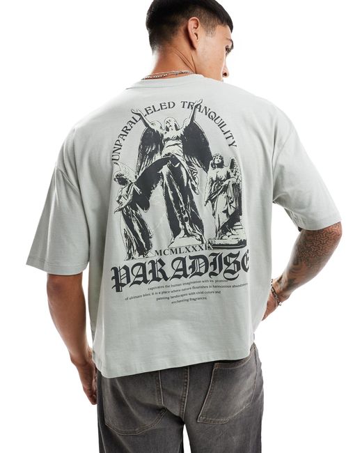 T-shirt oversize squadrata grigia con stampa di cherubini sulla schiena di ASOS in Gray da Uomo