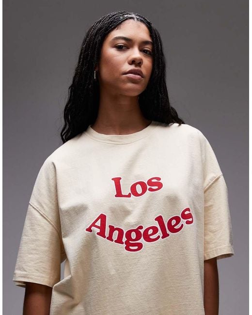 TOPSHOP Gray Jersey Graphic La Print T Shirt