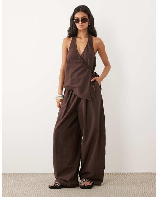 ASOS Brown Linen Blend Horseshoe Barrel Trouser