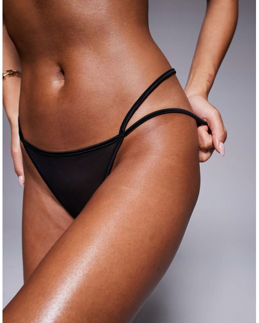 ASOS Black Lennox Mesh Tanga Thong With Satin Binding