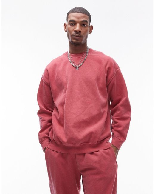 Topman – oversize-sweatshirt mit vintage-waschung in Red für Herren