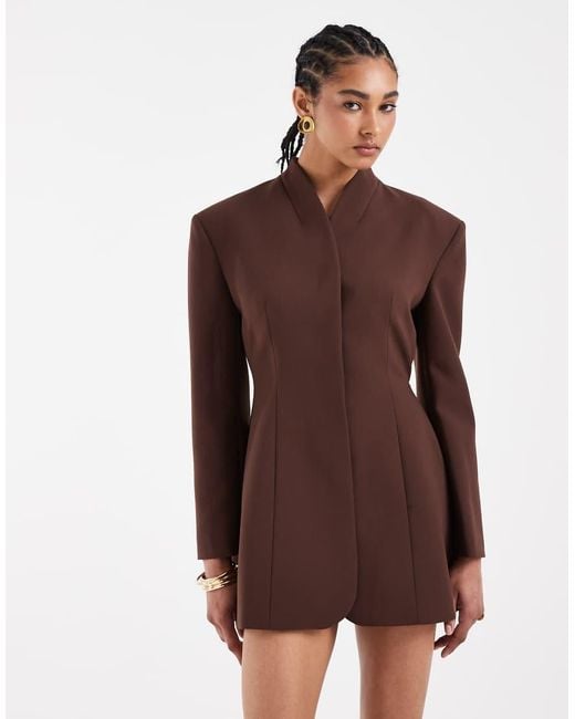 ASOS Brown Wrap Neck Blazer Dress