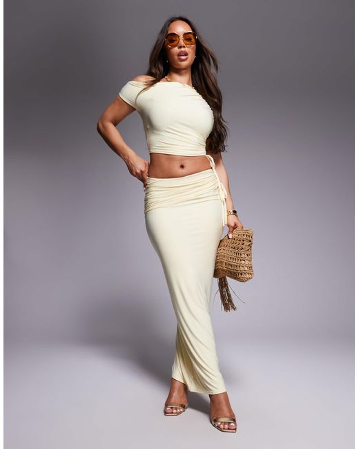 Kaiia Gray Exclusive Double Layered Slinky Tie Detail Off Shoulder Top Co-ord