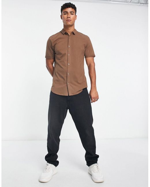 New Look Muscle Fit Jersey Shirt in Brown for Men | Lyst Canada