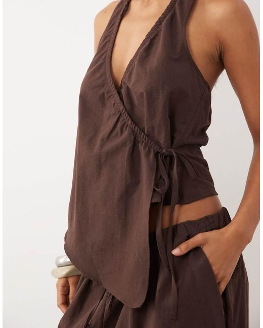 ASOS Brown Linen Blend Sleeveless Top