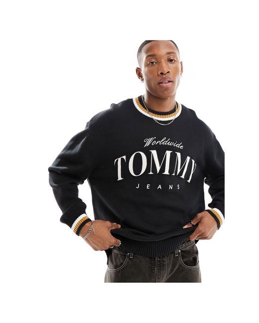 Tommy Hilfiger Black Relaxed Varsity Logo Sweater for men