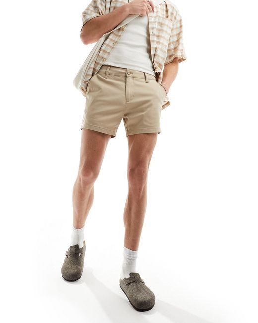 ASOS – kurze, eng geschnittene chino-shorts in Natural für Herren