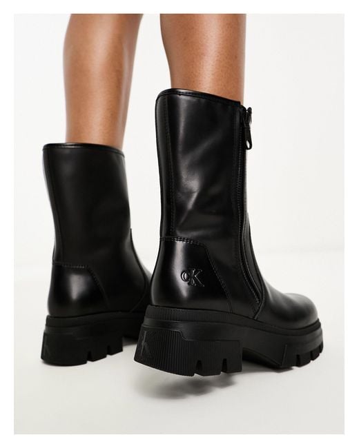 Calvin Klein Black Chunky Combat Zip Boots