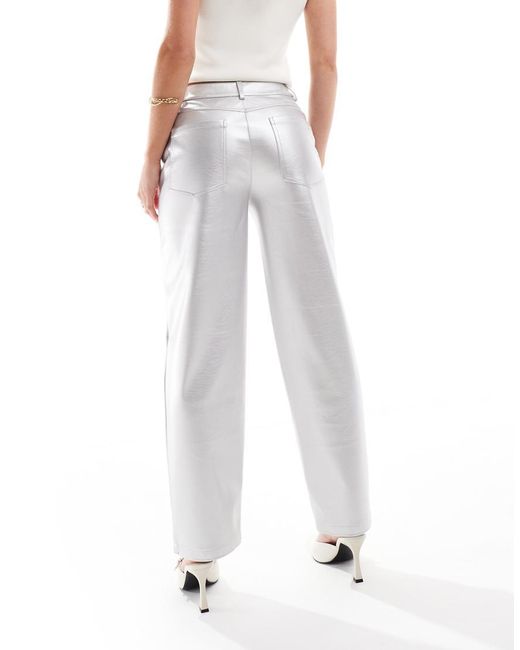 Pantalones Plateados De Pernera Recta De Cuero Sintético De Asos Design Petite ASOS de color Gray