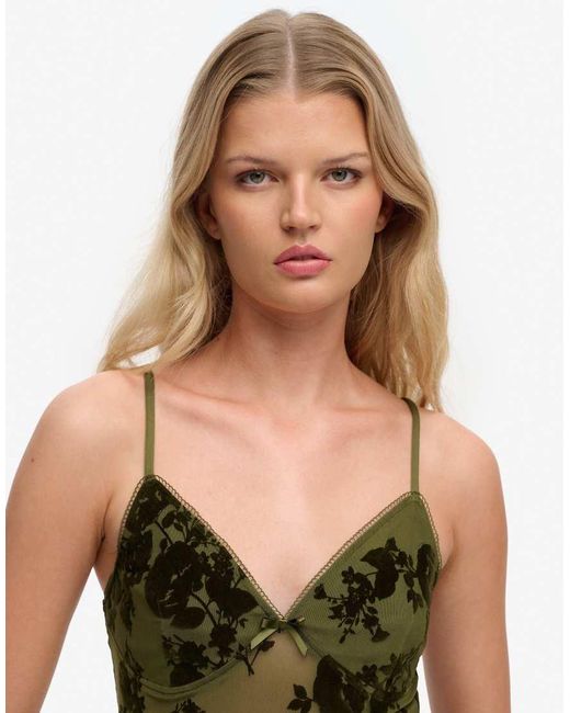 Superdry Green Flocked Mesh Cami Top