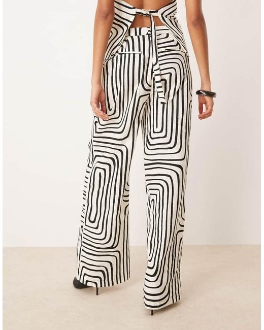 Mango White Co-ord Scribble Print Linen Mix Wide Leg Trouser