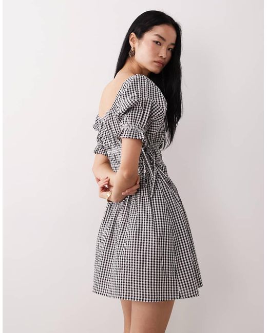 Wednesday's Girl Gray Seersucker Milkmaid Mini Dress