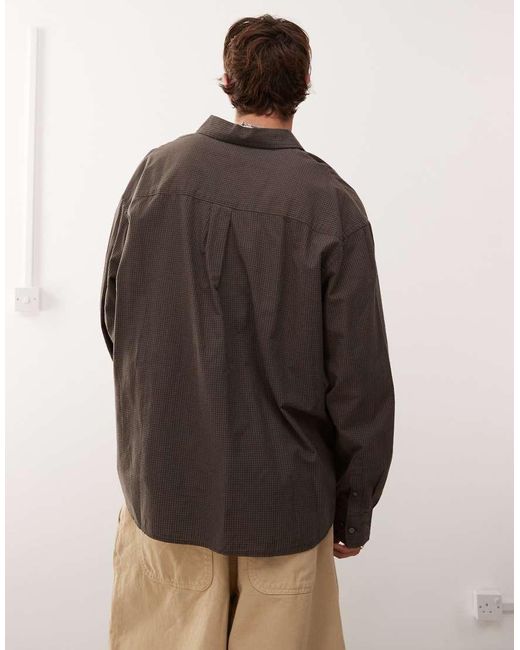 Camisa A Cuadros Pequeños De Corte Suelto De Weekday de hombre de color Brown