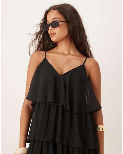Vestito Lungo Con Spalline Sottili E Volant di Vila in Black