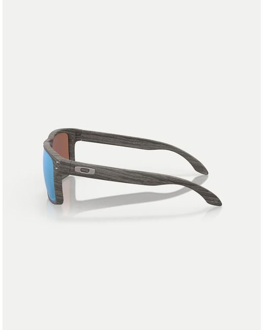 Oakley Blue Holbrook Woodgrain Collection Square Polarised Sunglasses With Mirrored Lens for men
