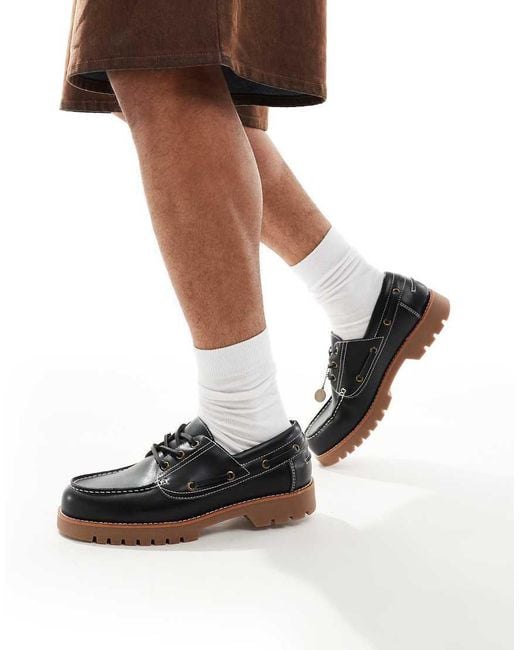 Bershka Black Chunky Boat Shoe for men
