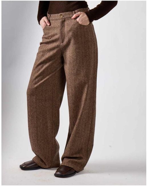 NARRATED Brown Wide Leg Tweed Pants