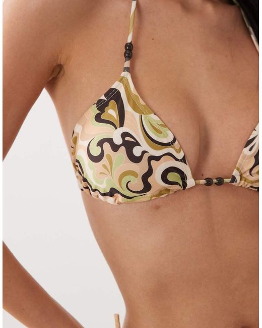 Brave Soul Brown Paisley Print Triangle Bikini Top