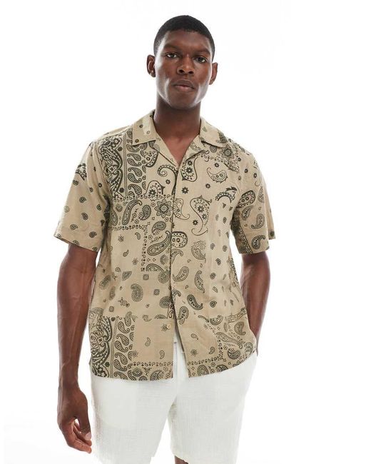 Camisa Beis Con Estampado De Cachemir Y Cuello De Solapas De -Neutro Only & Sons de hombre de color Metallic