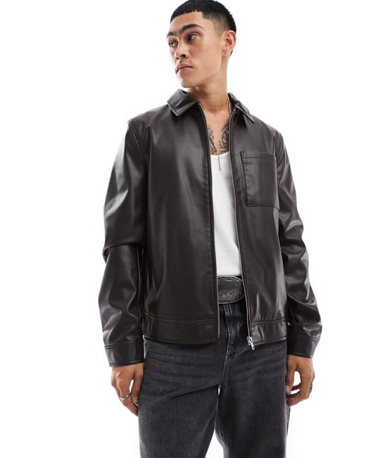 ASOS Black Faux Leather Harrington Jacket for men