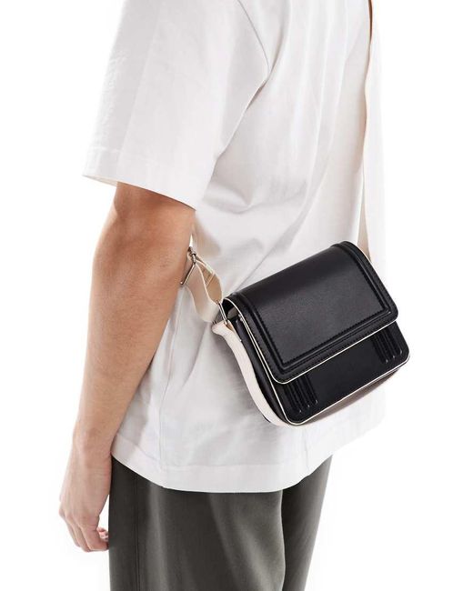 ASOS White Faux Leather Cross Body Bag With Contrast Ecru Strap And Piping for men