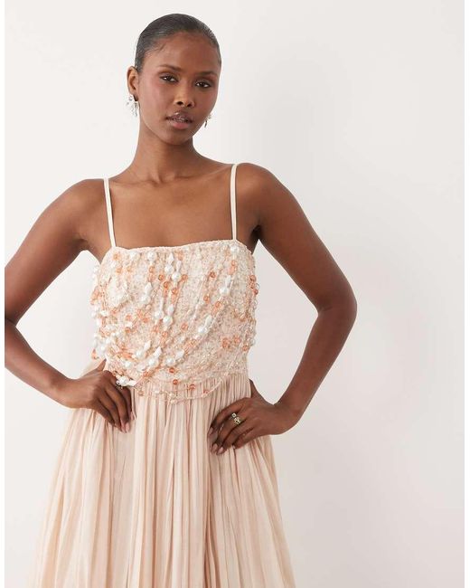ASOS Natural Embellished Bodice Midaxi Dress With Bubble Skirt
