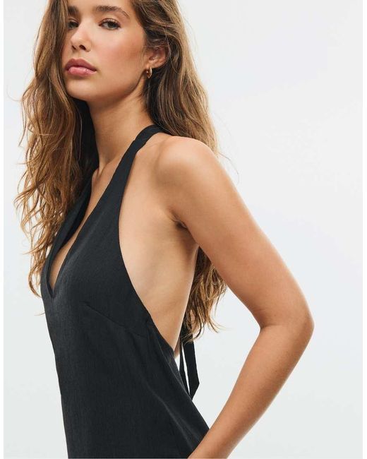 Stradivarius Blue Textured Halter Midi Dress