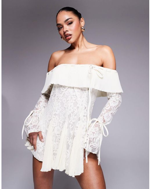 chinese dress ladies White Lace Bardot Frill Mini Dress | Dresses