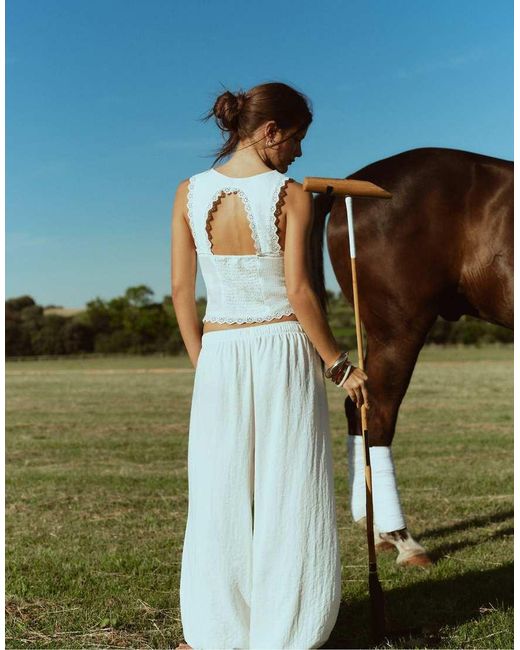 Stradivarius White Flowy Sarouel Trousers