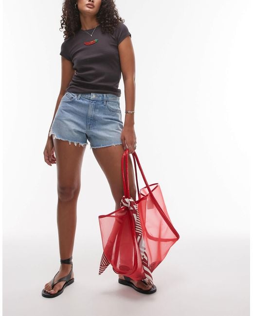 Topshop Hourglass Blue Denim A-line Mom Shorts With Rips