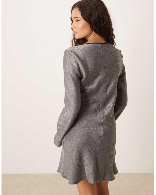 ASOS Gray Satin Long Sleeve Scoop Neck Swing Dress