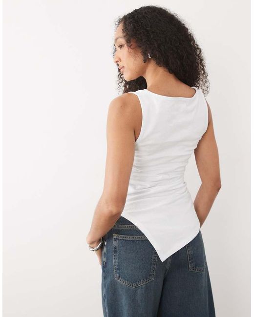 ASOS White Heavy Weight Slash Neck Asymmetric Longline Top