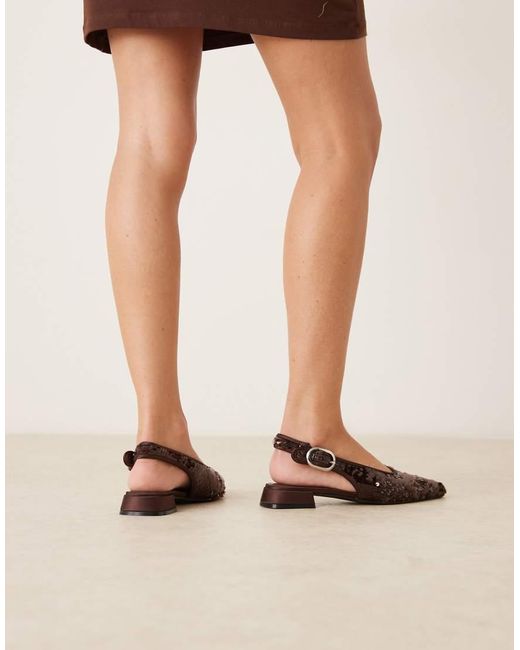 ASOS Brown Wide Fit Leonora Sequin Slingback Ballets