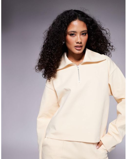 Top d'ensemble à col zippé en maille interlock - beurre ASOS en coloris Natural