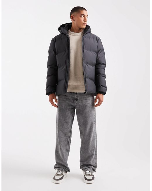 Threadbare Gray Puffer Jacket With Hood for men