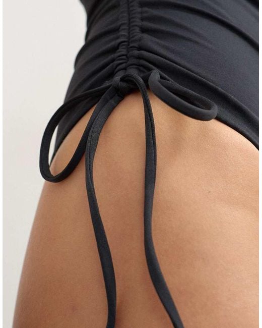 TOPSHOP Blue Chloe Swimsuit With Ruched Sides