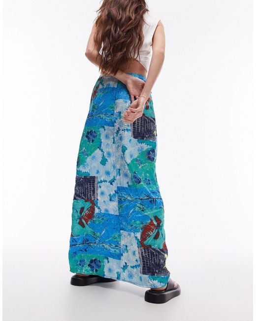 TOPSHOP Blue Resort Print Maxi Skirt