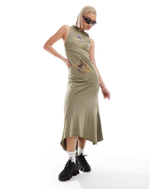 Collusion Green Hooded Spliced Maxi Dress