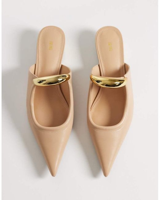 JW PEI White Helena Mules With Gold Metal Detail