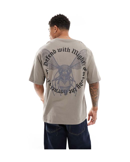 ADPT Gray Oversized T-shirt With Bee Back Print for men