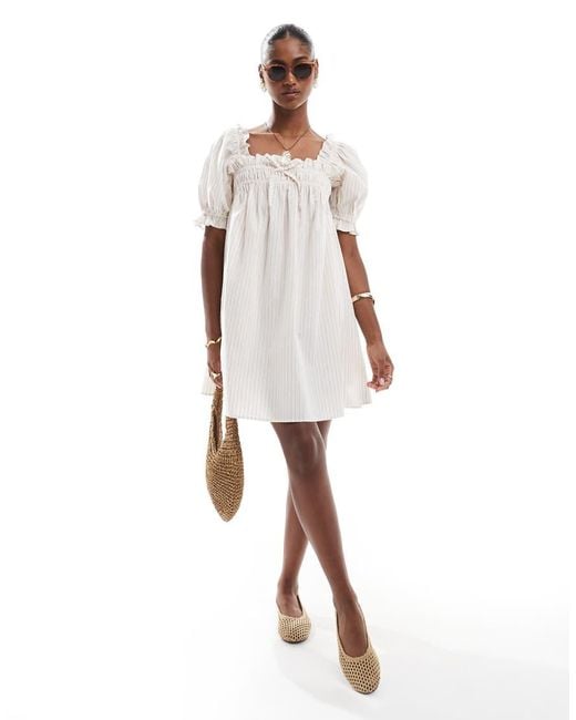 Miss Selfridge White Yarn Dyed Stripe Smock Dress