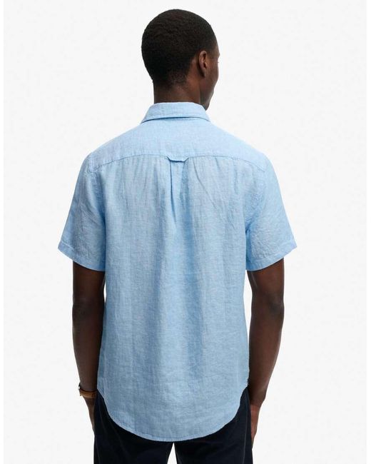 Superdry Blue Riviera Short Sleeve Linen Shirt for men