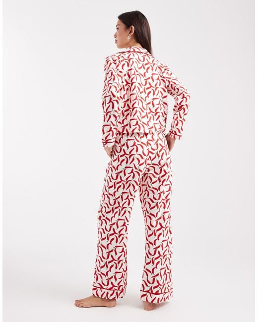 Wednesday's Girl Red – pyjama mit chili-muster, bestehend aus langärmligem hemd und hose