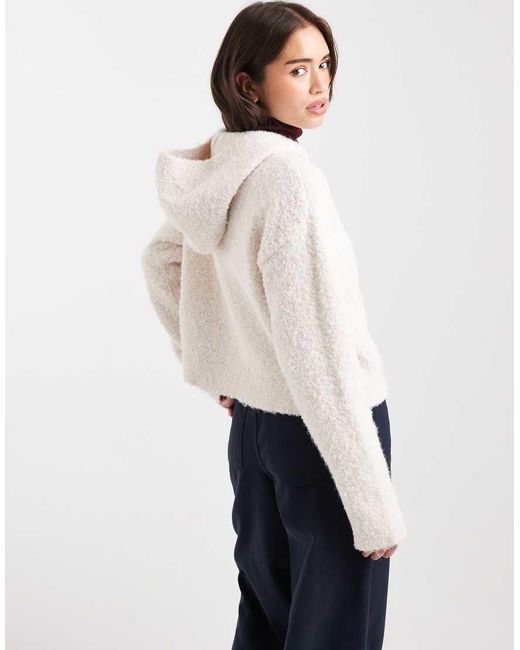 Miss Selfridge White Boucle Hooded Button Cardigan