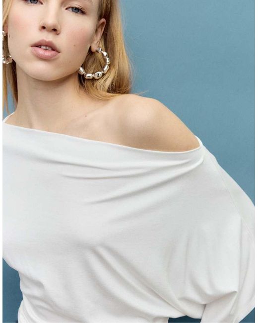 Stradivarius Blue Basic Batwing Sleeve T-shirt