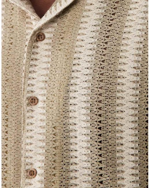 Threadbare Natural Cotton Mix Textured Short Sleeve Shirt for men