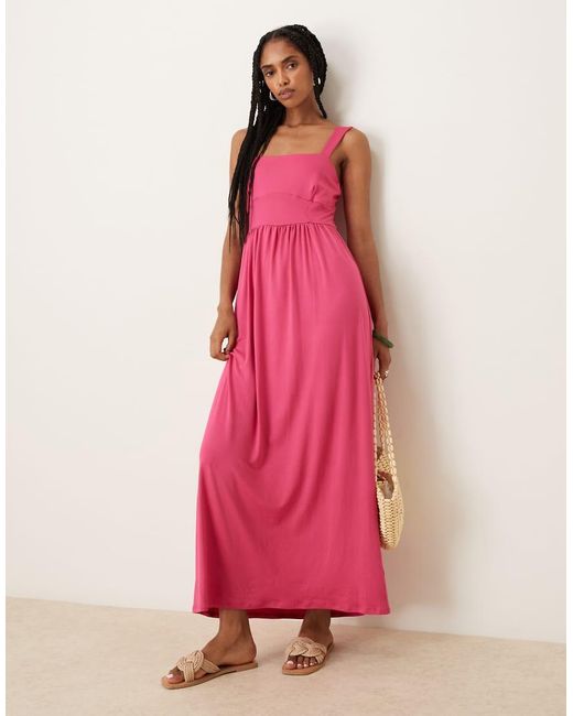 Vestito Midi Con Scollo Squadrato di ASOS in Pink
