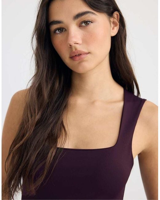 Stradivarius Blue Polyamide Square Neckline Bodysuit