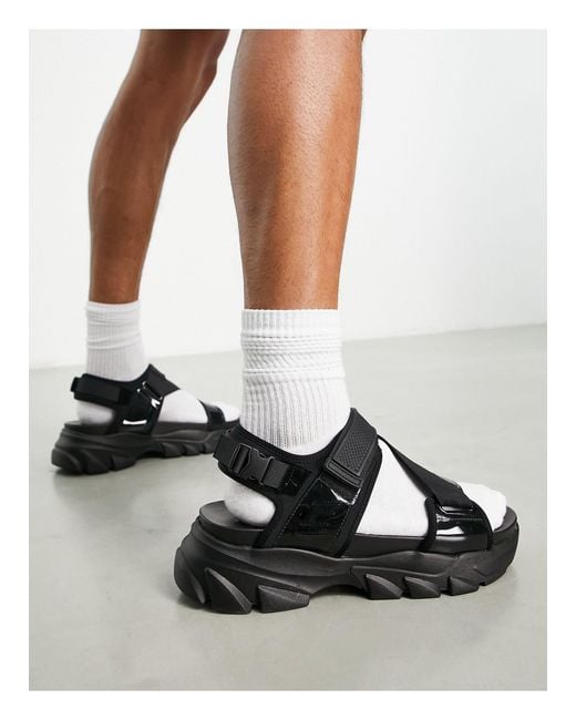 ASOS Black Tech Sandals With Chunky Sole for men